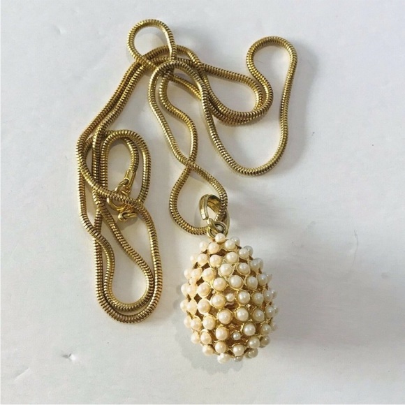 Vintage Jewelry - Pearl Encrusted Beaded Egg Pendant Large Hollow
Long Snake